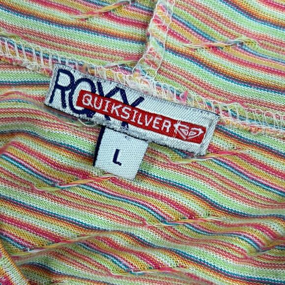 Y2K Roxy Quiksilver Hoodie Tee–Psychedelic Wavy Stripes–Surf Skate Style –Size L - Picture 5 of 6